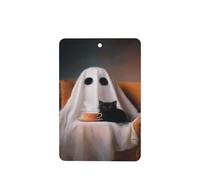 Ambientadores de coche con diseño de fantasma en un sillón con gato negro, 4 tarjetas perfumadas colgantes, tarjetas perfumadas para coche, tabletas de aromaterapia