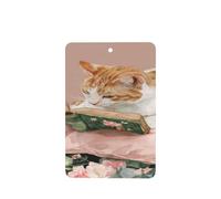 Ambientadores de coche con diseño de gato blanco y naranja con texto en inglés "Reading An Old Book", 4 unidades, tarjetas perfumadas para colgar en tabletas de aromaterapia