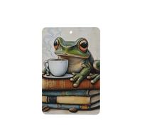 Ambientadores de coche con diseño de rana verde en pila de libros pesados, 4 tarjetas perfumadas colgantes, tarjetas perfumadas para coche, tabletas de aromaterapia