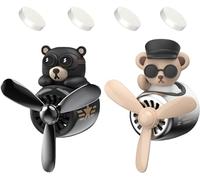 Ambientadores de coche de dibujos animados, difusor de coche de piloto de oso lindo, ambientadores de salida de aire de hélice. Perfume de coche adecuado para decoración interior del coche (oso B))