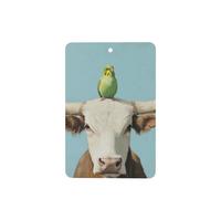 Ambientadores de coche Green Budgie Sitting On Longhorn Cow, 4 tarjetas perfumadas colgantes, tarjetas perfumadas para coche, tabletas de aromaterapia