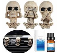 Ambientadores para coche con diseño de calavera malvada, clips de ventilación, accesorios de coche con 6 almohadillas de fieltro, lindas decoraciones automotrices de Halloween para hombres y mujeres