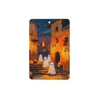 Ambientadores para coche de Halloween Night Cute Ghosts Old Town Street Car 4 piezas tarjetas perfumadas colgantes fragancias tarjetas perfumadas para coche, tabletas de aromaterapia