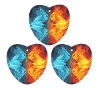Ambientadores para coche, diseño de fuego contra hielo impreso de larga duración, fragancia de coche con forma de corazón fresco