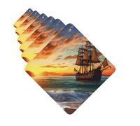 Ambientadores para coche, juego de 6 tarjetas perfumadas cuadradas para colgar, barco pirata en la puesta de sol, ambientador para coche, espejo retrovisor, colgante, tarjeta perfumada para coche