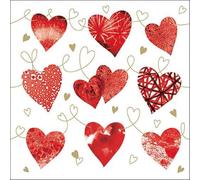 Ambiente 20 servilletas de boda y amor corazones rojos con patrón como decoración de mesa. Servilletas de papel con diseño. También para decoupage y decoupage y decoupage (33 x 33 cm)