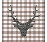 AMBIENTE 20 servilletas de papel con diseño de cabeza de ciervo a cuadros marrones como decoración de mesa. Servilletas de papel con diseño. También para decoupage y decoupage y decoupage (33 x 33 cm)