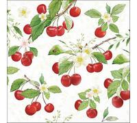 Ambiente 20 servilletas de papel con diseño de cerezas en ramas de flores, servilletas de papel con diseño. También para decoupage y decoupage (33 x 33 cm)