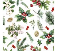 AMBIENTE Servilletas de papel con diseño navideño, piñas y bayas en invierno, 20 unidades, servilletas de papel con diseño. También para decoupage y decoupage 33 x 33 cm (33316495)