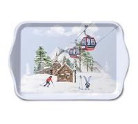 Ambiente Bandeja de melamina de 13 x 21 cm con diseño de cabañas de esquí, para decorar y servir, bandeja pequeña para servir café, té, desayuno, decoración de mesa de invierno, color blanco