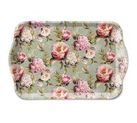 Ambiente Bandeja de melamina de 13 x 21 cm con diseño de peonías, para decorar y servir, pequeña bandeja para servir café, té, desayuno, decoración de mesa vintage, boda, decoración romántica, verde y