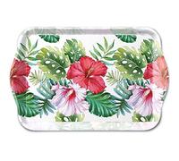 Ambiente Bandeja de melamina de aprox. 13 x 21 cm, diseño de flores de hibisco, color blanco, café, té y café expreso