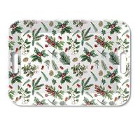 Ambiente Bandeja para servir con asa, 33 x 47 cm, melamina, muérdago, acebo, ilex, invierno, invierno, verde, blanco