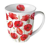 Ambiente Bone China - Taza de porcelana con diseño de amapolas, para té o café, color blanco, 400 ml, 10 x 10 x 10,5 cm