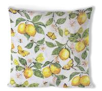 Ambiente Funda de cojín de 40 x 40 cm, algodón con limones y mariposas, funda decorativa con cremallera, funda para cojín decorativo, cojín de sofá, funda de cojín amarillo y verde
