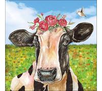 Ambiente Servilleta, 33 x 33 cm, diseño de vaca de flores de color negro, 20 unidades por paquete