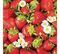 Ambiente Servilletas de papel 33 x 33 cm, 3 capas con diseño de fresas, 20 unidades, alta calidad y sostenibles, servilletas de papel desechables, color rojo y blanco, para jardín, fiestas, brunch