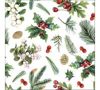 AMBIENTE Servilletas de papel con diseño navideño, piñas y bayas en invierno, 20 unidades, servilletas de papel con diseño. También para decoupage y decoupage 33 x 33 cm (33316495)