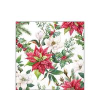 Ambiente Servilletas de papel para cócteles, 25 x 25 cm, 20 unidades, flores navideñas, para decoración de mesa, manualidades y decoupage