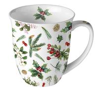 Ambiente Taza de 0,4 l con asa, Taza de café, Taza de té, Taza de Navidad, Taza de Invierno, Taza de muérdago