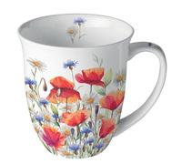 Ambiente Taza de café con asa, taza de té, 0,4 l, porcelana fina, porcelana, amapolas, acianos, pradera, serie poppies and cornflowers