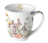 Ambiente Taza de café con asa, taza de té, 0,4 l, porcelana fina, porcelana, Pascua, conejo, primavera, serie de carrot treat