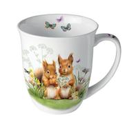 Ambiente Taza de café, taza de té, 0,4 l, ardilla, prado, flores, hueso fino, porcelana, primavera, verano, Pascua, serie little squirrels