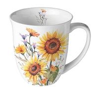 Ambiente Taza de café, taza de té, 0,4 l, porcelana fina, girasoles, girasoles