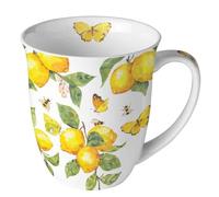 Ambiente Taza de porcelana, 400 ml, color blanco con limones y mariposas, 10 cm de diámetro, café y té Fresh Lemons White