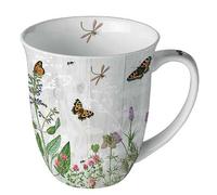Ambiente Taza de porcelana aprox. 400 ml, taza de hueso, taza de porcelana para té o café, primavera, verano, hierba jardín