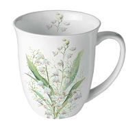 Ambiente Taza de porcelana, aprox. 400 ml, taza de hueso, taza de porcelana para té o café, primavera y verano, floral, Lily of the Valley, blanco