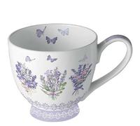 Ambiente Taza de porcelana aprox. 450 ml, taza de hueso, taza de porcelana para té o café, primavera, verano, floral, encantador, lavanda, blanco