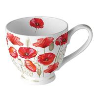 Ambiente Taza de porcelana con diseño de amapolas, 450 ml, color blanco con amapolas rojas, 10 x 10 x 10,5 cm, Poppy all over