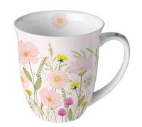 Ambiente Taza de porcelana con diseño de flores pastel, porcelana de hueso, diseño de flores rosas, 400 ml, 10 cm de diámetro, para té o café, flores pastel, rosa