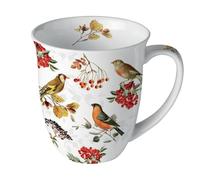 Ambiente Taza de porcelana, diseño de pájaros, animales y plantas, taza de té/café, aprox. 0,4 l