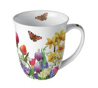Ambiente Taza de porcelana jumbo para café/té, 400 ml, diseño de flores y mariposas, serie spring feeling