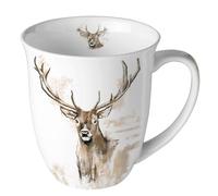 Ambiente Taza de té, taza de café, 0,4 l, ciervo, Antlers Landhaus Hunt Wild Fine Bone China