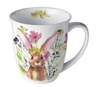 Ambiente Taza de té, taza de café, 0,4 l, diseño de conejito de Pascua, flores, hierbas, hueso fino, porcelana, serie girl bunny