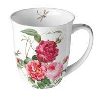 Ambiente Taza de té, taza de café, 0,4 l, diseño de rosas ámbar, árboles, jardín, hueso, porcelana, primavera, verano