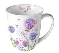Ambiente Taza de té, taza de café, 0,4 l, flores, mariposas, prado en colores pastel, taza de hueso fino, porcelana, serie Flower beauty