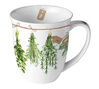 Ambiente Taza de té, taza de café, 0,4 l, hierbas frescas, taza con asa, taza de hierbas, porcelana fina