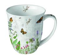 Ambiente Taza de té, taza de café, 0,4 l, hierbas, jardín, mariposas, hueso fino, porcelana, serie herb garden, diseño para todo el año