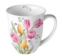 Ambiente Taza de té, taza de café, 0,4 l, tulipanes, hueso fino, porcelana, flores, taza con asa, tulipanes