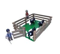 AMBIENTS ARTESANIA Corral de Toros Pequeño - Juguete Taurino Artesanal con Valla de Madera y 3 Toritos - Pintado a Mano