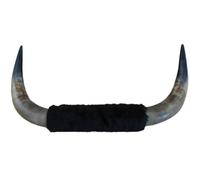 AMBIENTS ARTESANIA Cuernos de Toro de Lidia Reales - Astas Auténticas Montadas a Mano | Pieza Única 65x35 cm | Ideal para Entrenamiento o Colección | Tela Negra Aterciopelada | 2 kg Aprox.