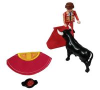 AMBIENTS ARTESANIA Pack Torero Rojo Oro Customizado - Muñeco Torero Pintado a Mano - Incluye Capote Muleta y Montera - Accesorios Taurinos para Muñecos - Juguete Coleccionista Hecho a Mano