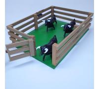 AMBIENTS ARTESANIA Taurina - Corral de toros de Juguete | Madera MDF Pintada a Mano | Incluye 3 toritos | Diseño Realista y Compacto | Medidas 25x18x7 cm | Hecho en España