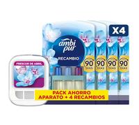 Ambipur 3VOLUTION Ambientador Casa, Aparato Electrico + 4 recambios Aroma Frescor Primavera 80 ml, 3 Fragancias Que Se Alternan Para Combatir Los Olores