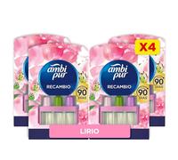 Ambipur 3Volution Lirio y Brisa Recambio De Ambientador Electrico 80ml, 3 Aromas Que Se Alternan Para Eliminar Olores, 4 Recambios