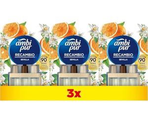 Ambipur 3Volution Naranja y Neroli Recambio De Ambientador Eléctrico 20 ml, 3 Aromas Que Se Alternan Para Combatir Los Olores (Paquete de 3)